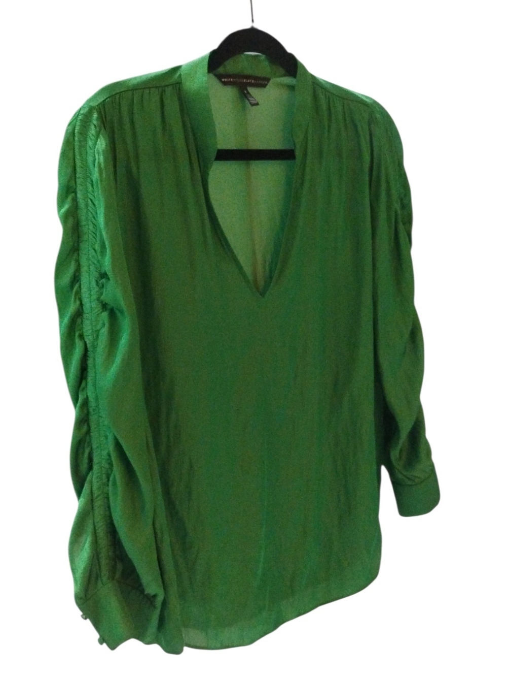 White House Black Market Emerald Green V-Neck Long Sleeve Blouse SZ M